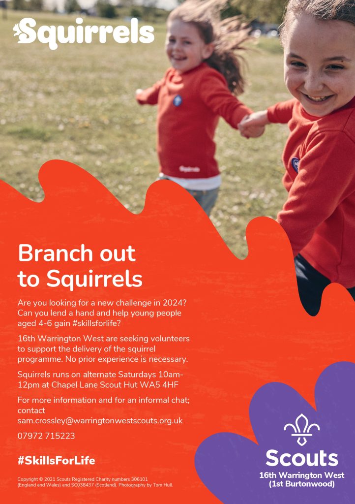 Flyer for 16th Warrington West Squirrels